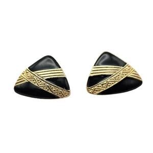Black Gold Geometric Triangle Earrings Enamel Bold Minimal Modern